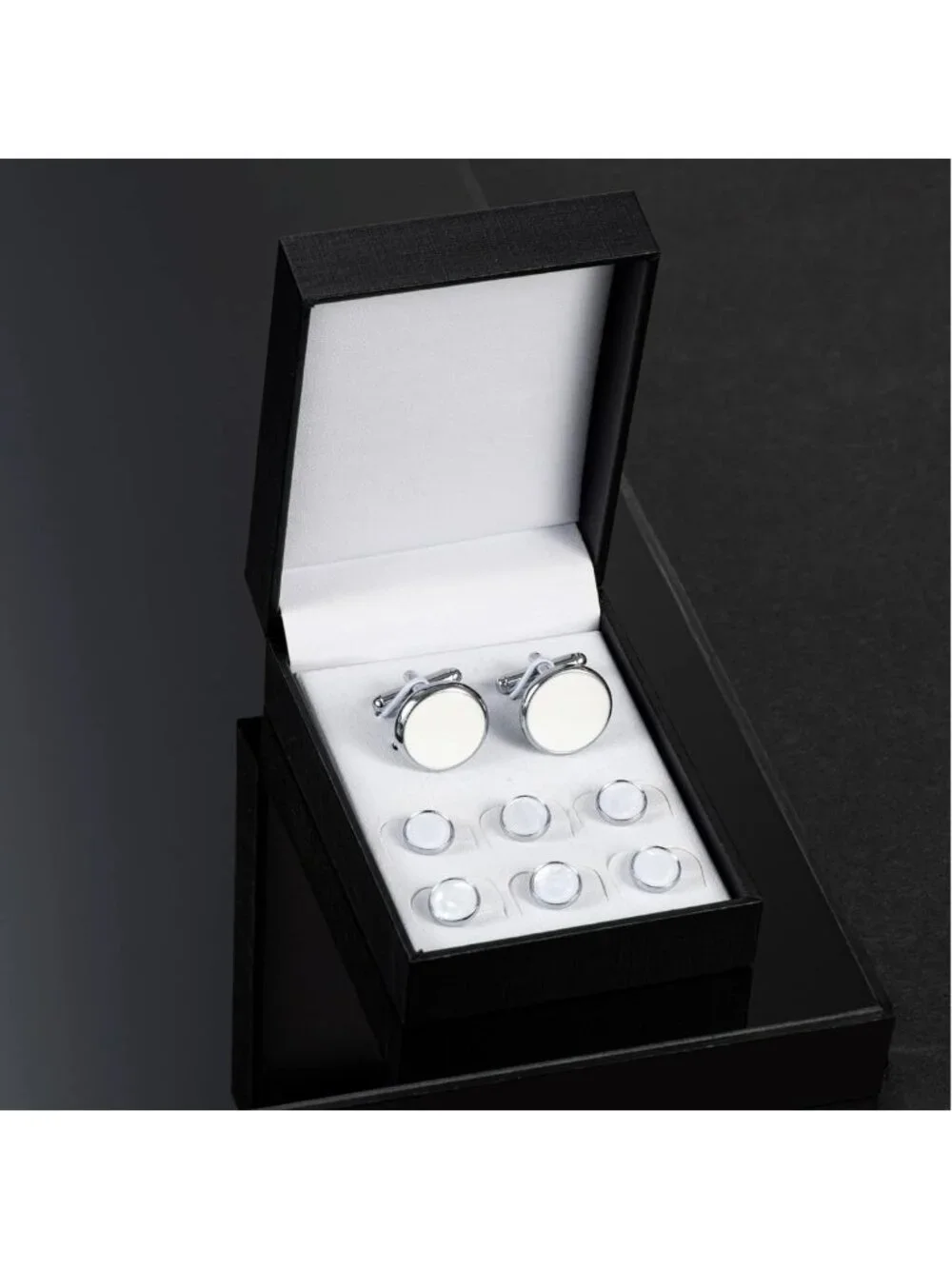 Classic Men's Tuxedo Shirt & Cufflink Set - Mother-of-Pearl Button, Formal Wear